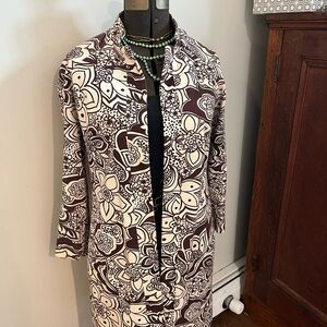 Women’s Printed Longline Coatigan - Cream & Brown